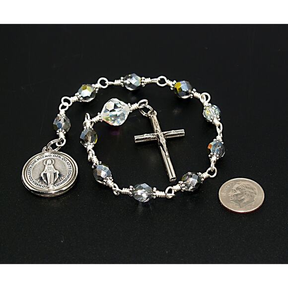 Handmade Miraculous Medal One Decade Rosary Silver Plate Unbreakable Wire Wrap - Picture 10 of 10